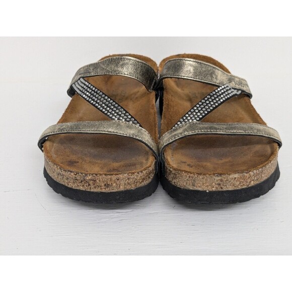 Naot Womens Hawaii Slide Sandals Silver Leather Rhinestone Wedge Slip On 9 EUR40 - Picture 6 of 7